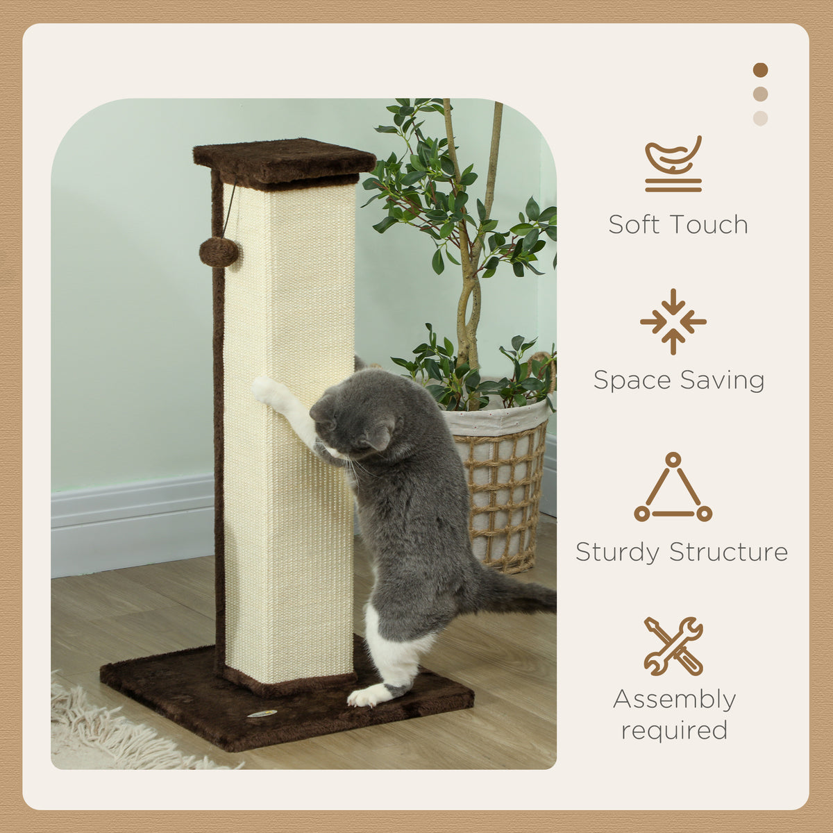 Grand griffoir pour chat en sisal avec balle suspendue