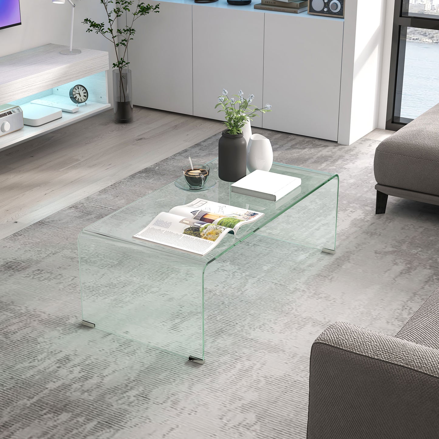 Table basse en verre trempé rectangulaire pour salon
