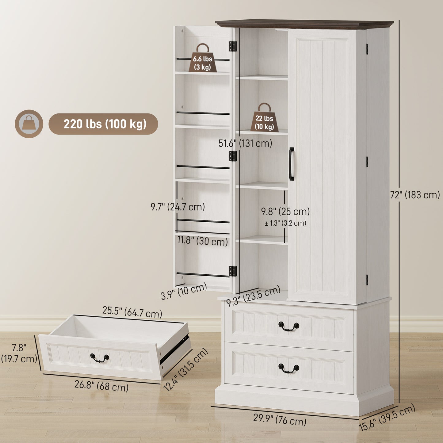 Armoire-buffet de cuisine avec lumière DEL capteur