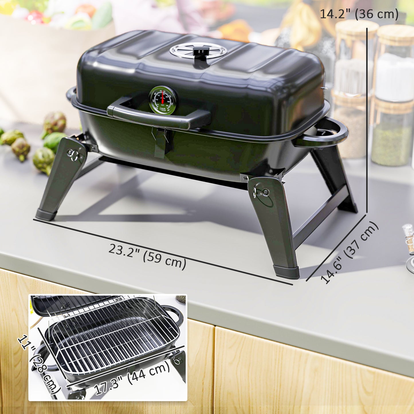BBQ au charbon pliable avec grille de réchauffage