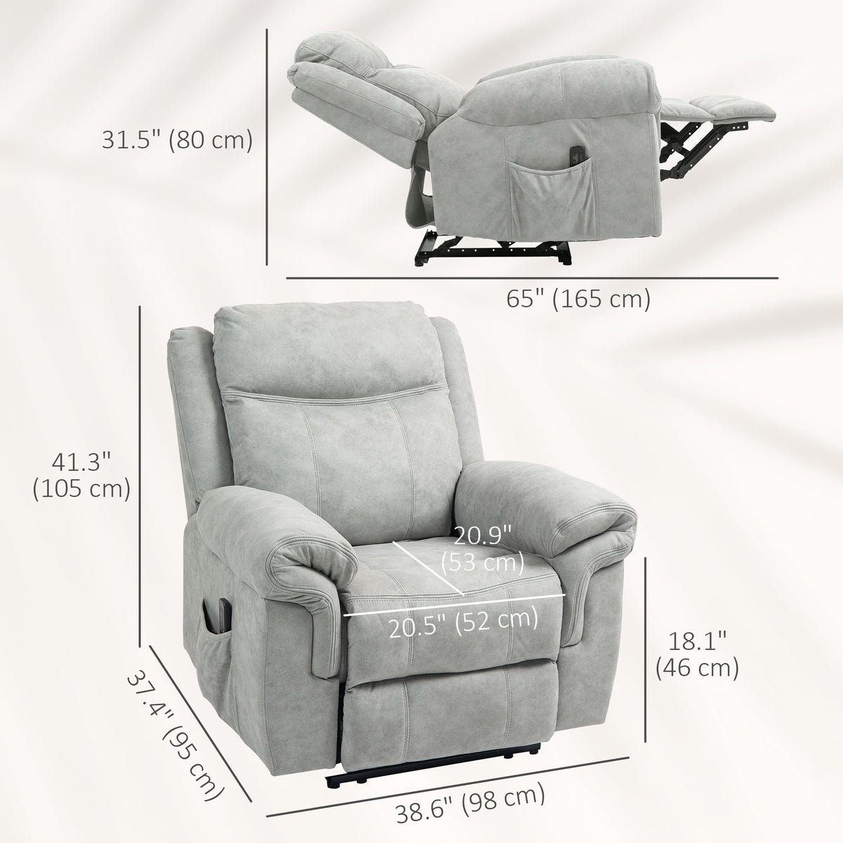 Fauteuil inclinable manuel avec massage vibrant et pochettes