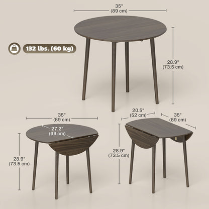Table à manger pliante ronde à rallonges abattantes