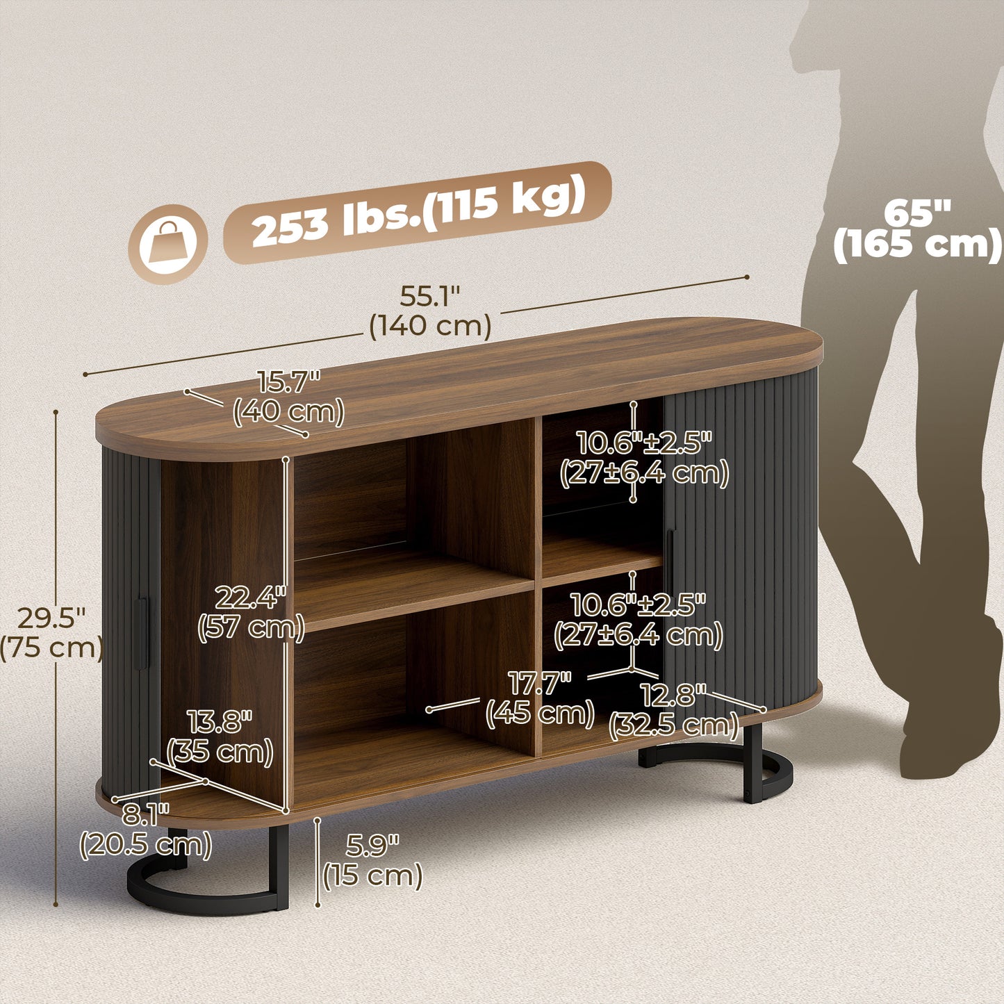 Buffet bahut à portes coulissantes cannelées 140 cm