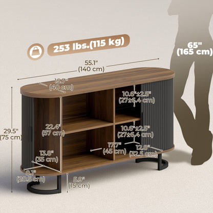 Buffet bahut à portes coulissantes cannelées 140 cm