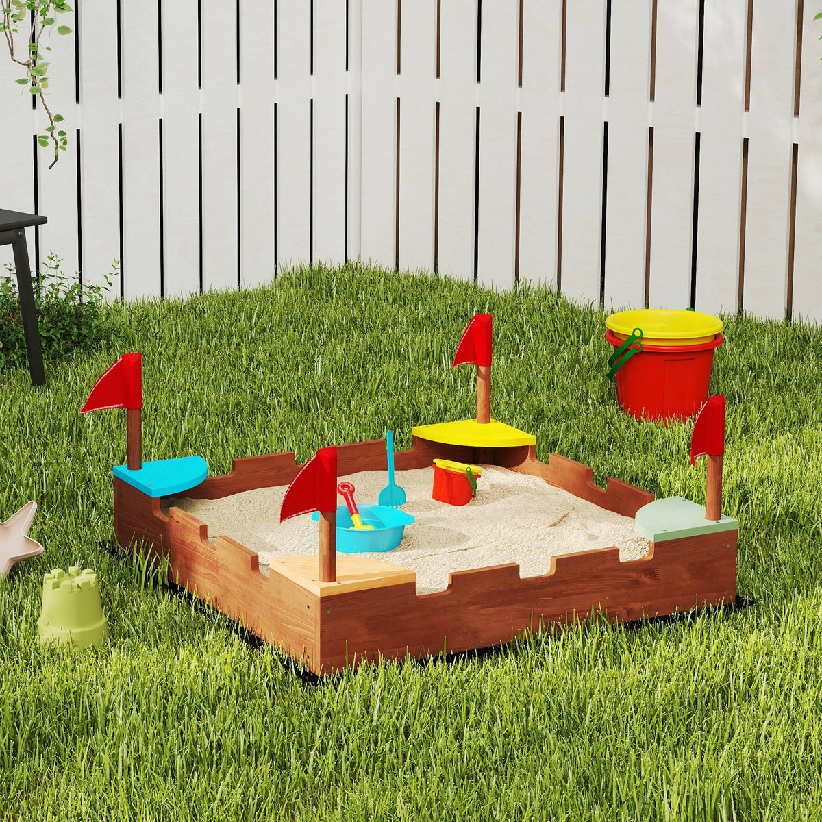 Bac à sable en bois pour enfants avec drapeaux