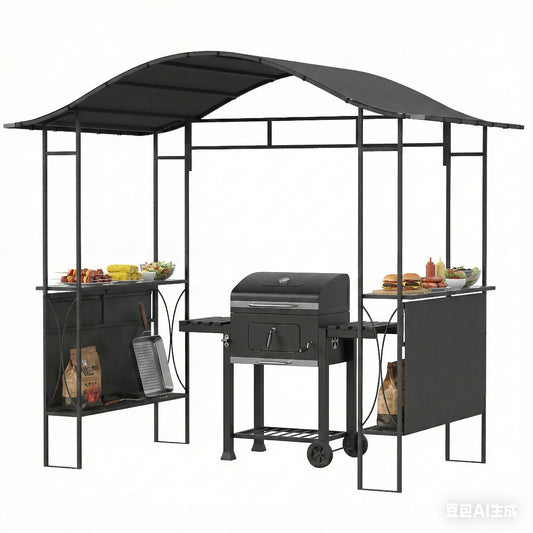 Gazebo BBQ avec 2 tablettes latérales 253 x 150 cm