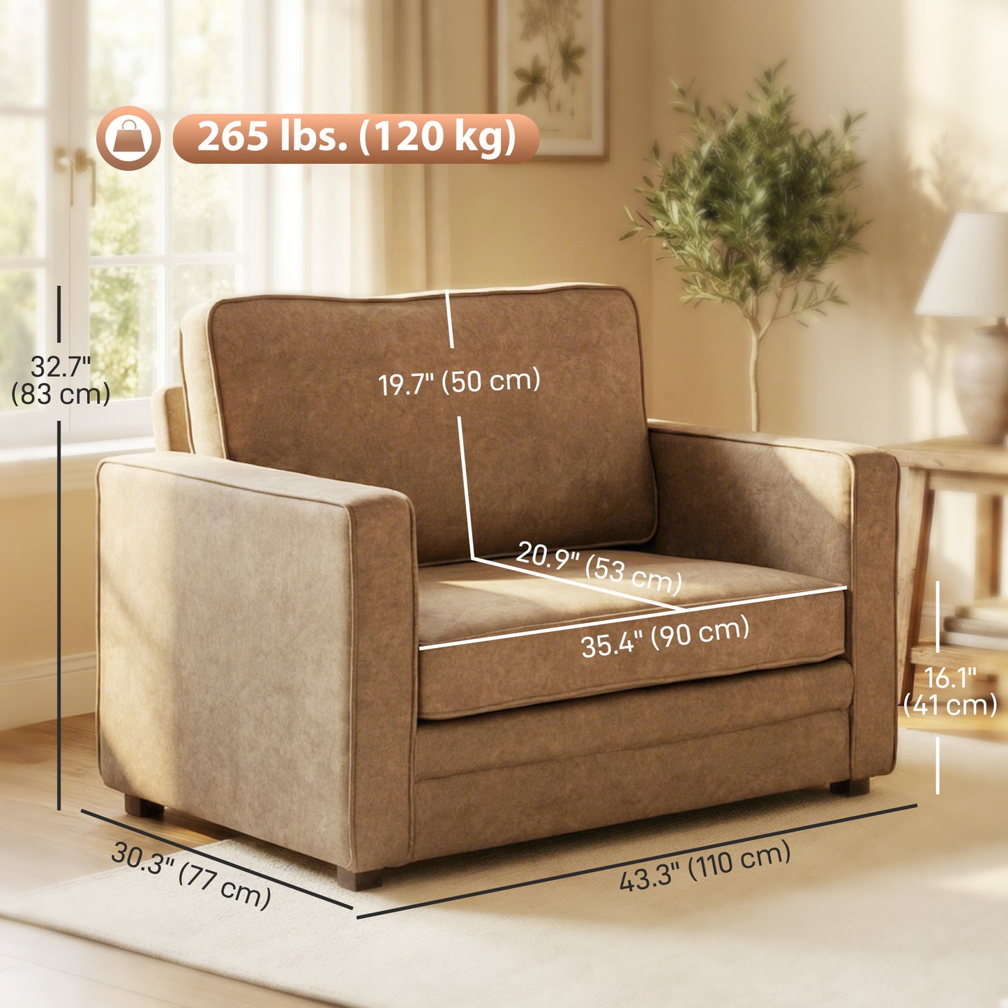 Fauteuil accent velours siège large ressorts ensachés