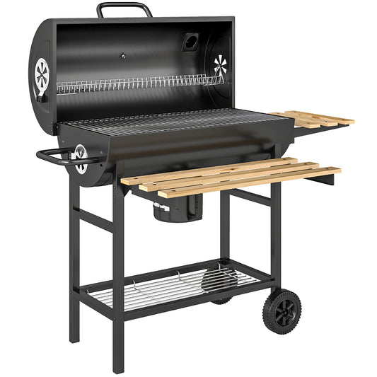 BBQ au charbon avec tablettes pliables et roulettes