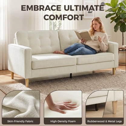 Sofa 3 places capitonné en velours avec pieds en bois