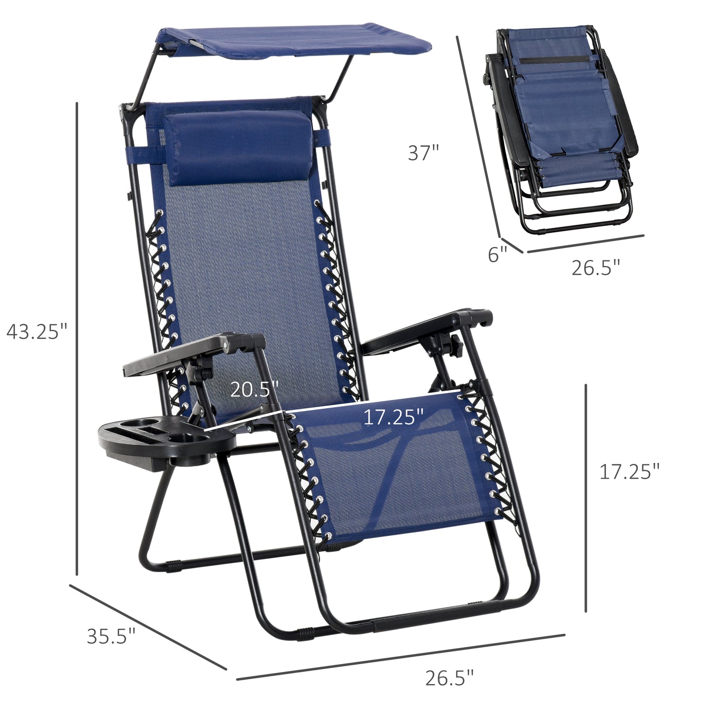 Chaise longue zéro gravité pliable avec auvent