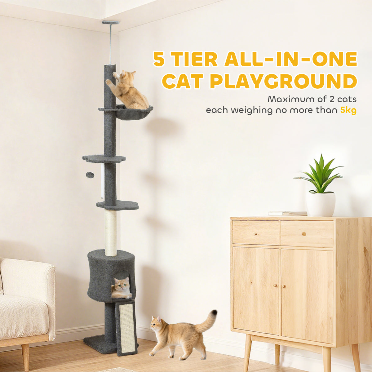 Arbre à chat hauteur réglable avec griffoirs et hamac