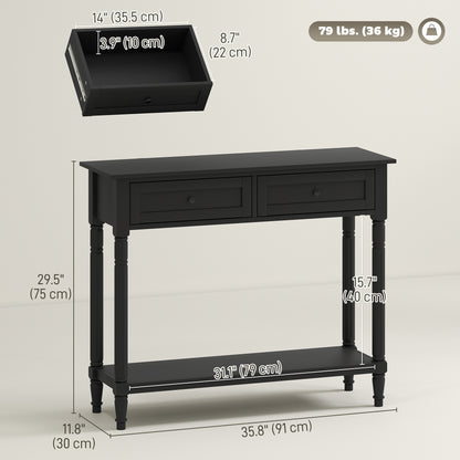 Table console d'entrée avec 2 tiroirs et étagère