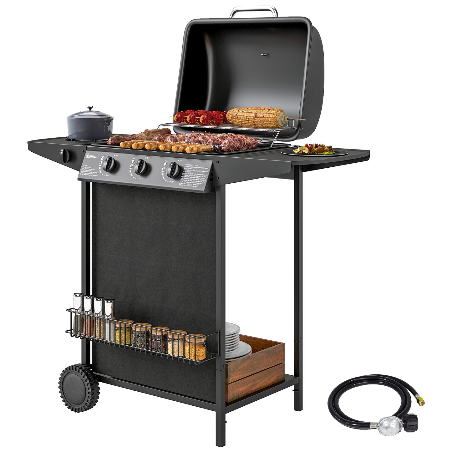 BBQ au Propane 3+1 Brûleurs Portable avec Brûleur Latéral