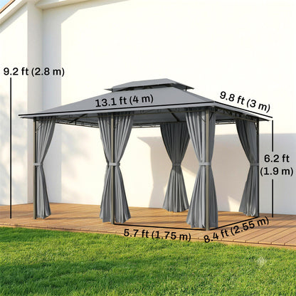 Gazebo de patio 2 niveaux avec rideaux amovibles