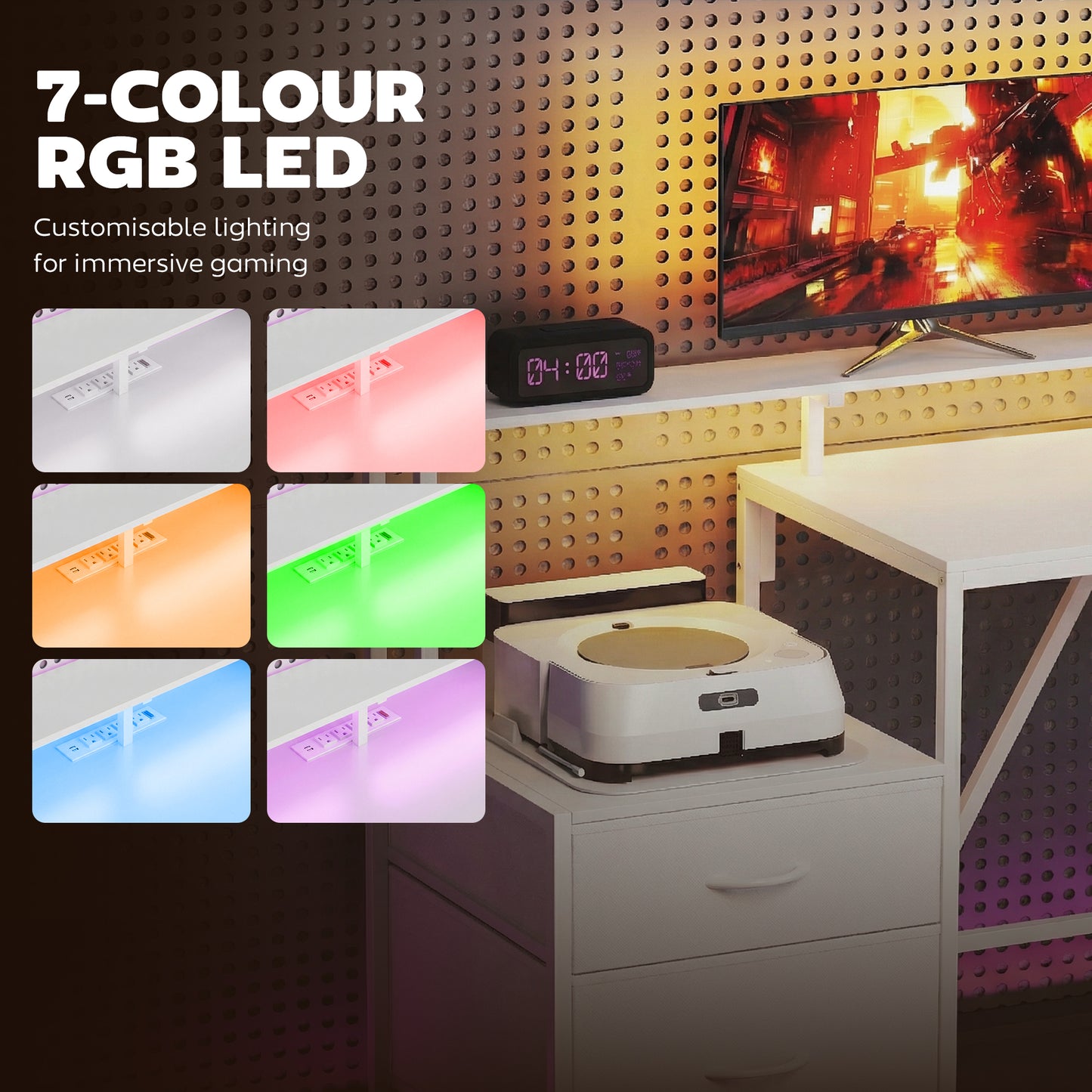 Bureau de jeu en L avec RGB et hub de recharge