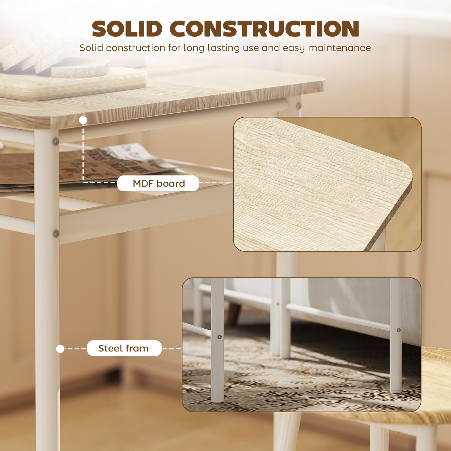 Ensemble comptoir 3 pièces avec table et tabourets