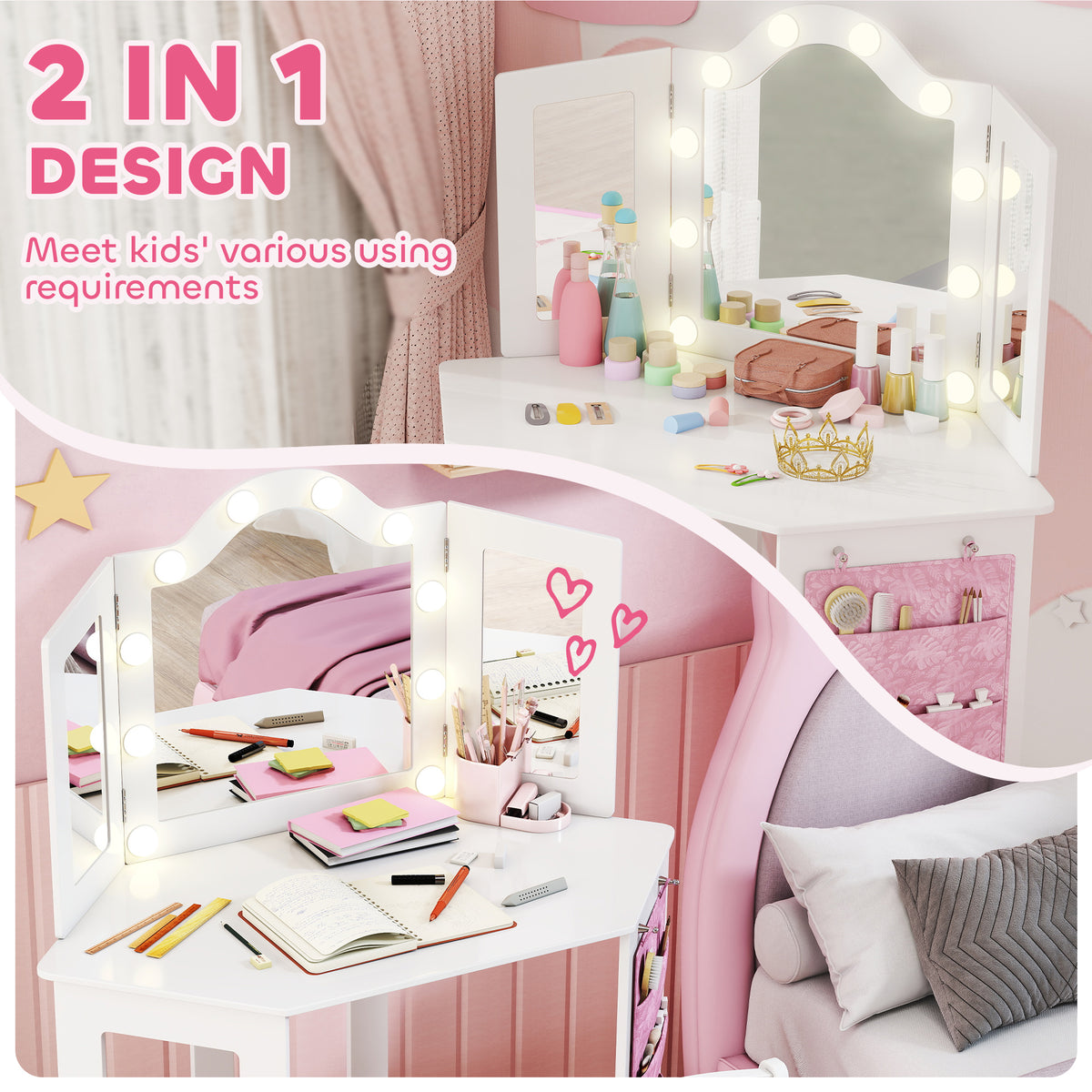 Coiffeuse pour enfants avec miroir et lumieres
