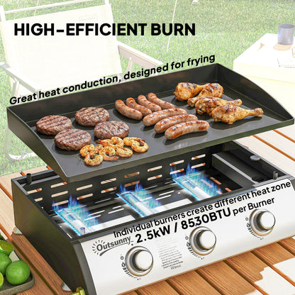 BBQ au propane 3 brûleurs avec plancha antiadhésive