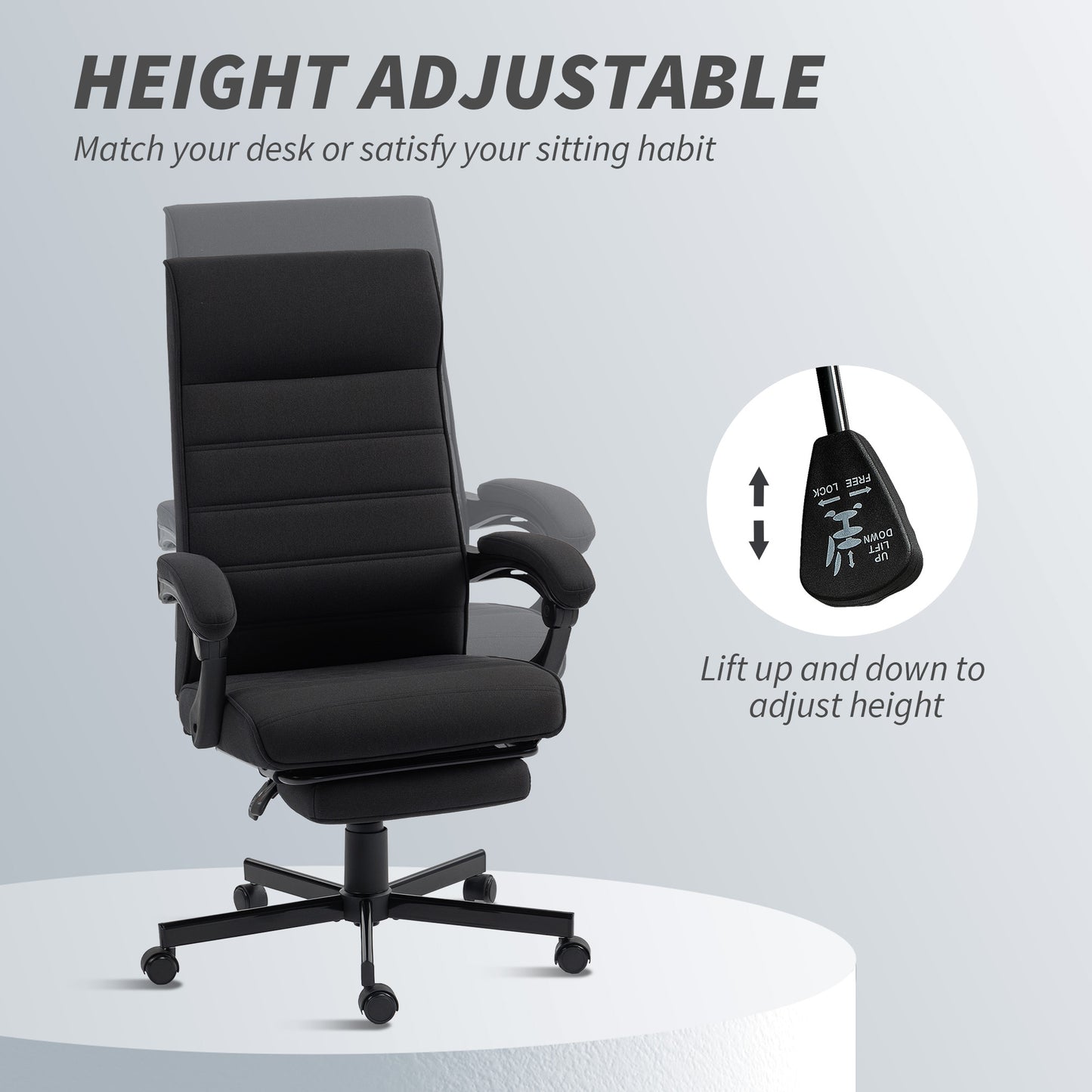 Chaise de bureau dossier haut inclinable avec repose-pieds