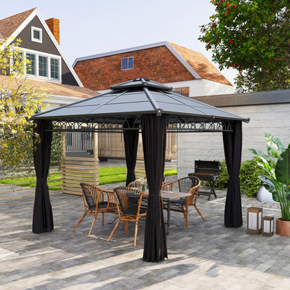 Gazebo rigide double toit PC avec moustiquaire et rideaux