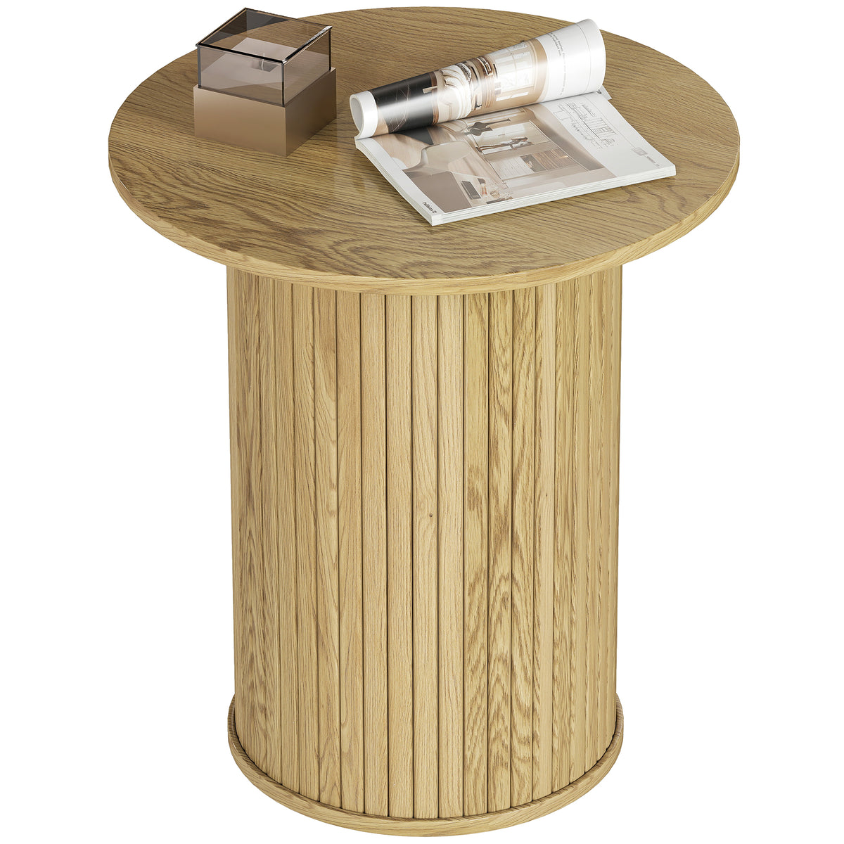 Table d'appoint ronde cannelée style chêne