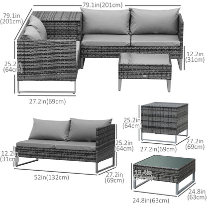 Outsunny 4-Piece Patio Set - Sofas & Tables - Grey Rattan