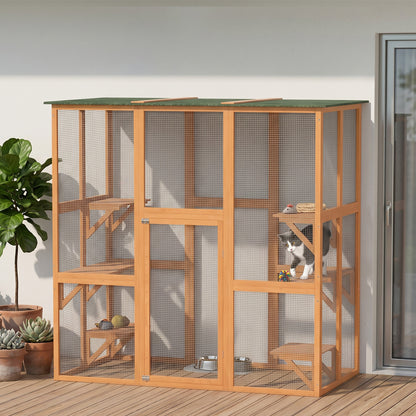Enclos extérieur pour chats avec 6 plateformes