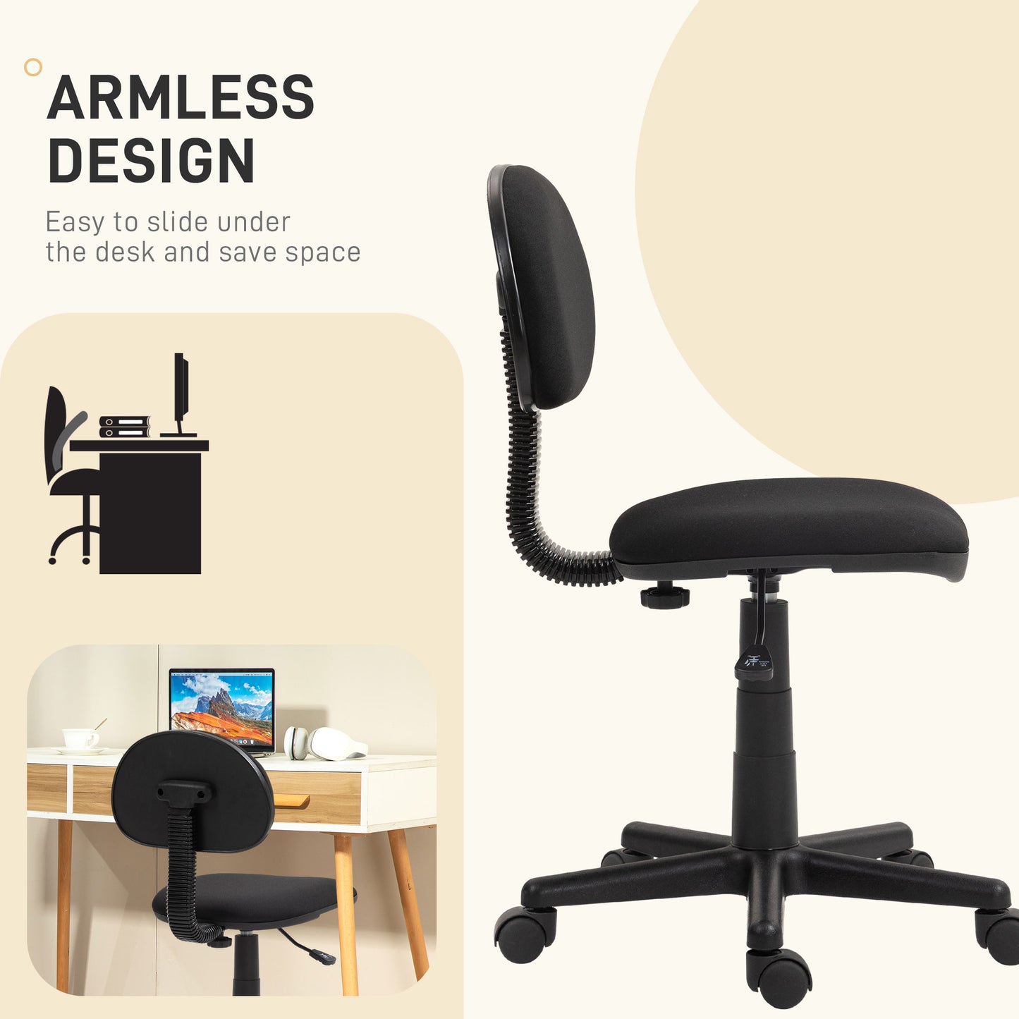 Chaise de bureau sans accoudoirs pivotante bas du dos