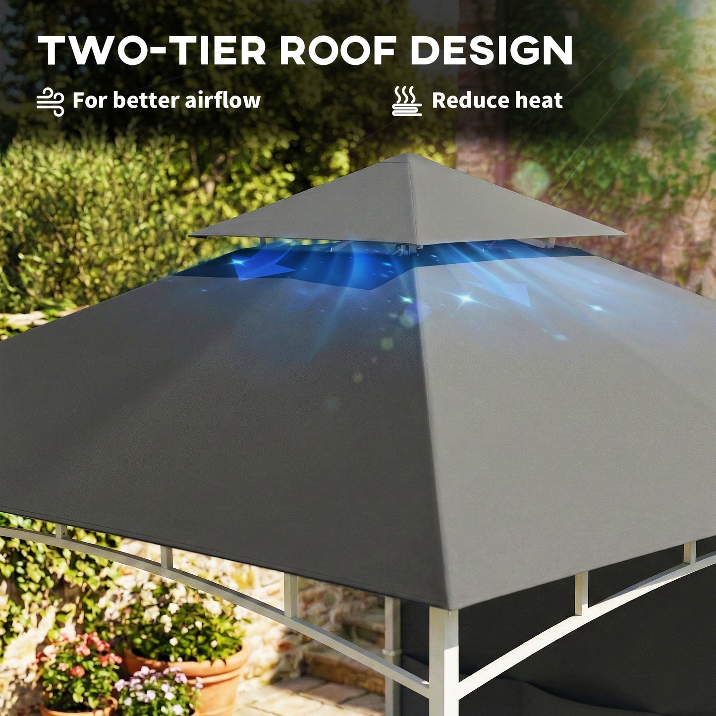 Gazébo patio double toit 3 x 3 m avec rangement