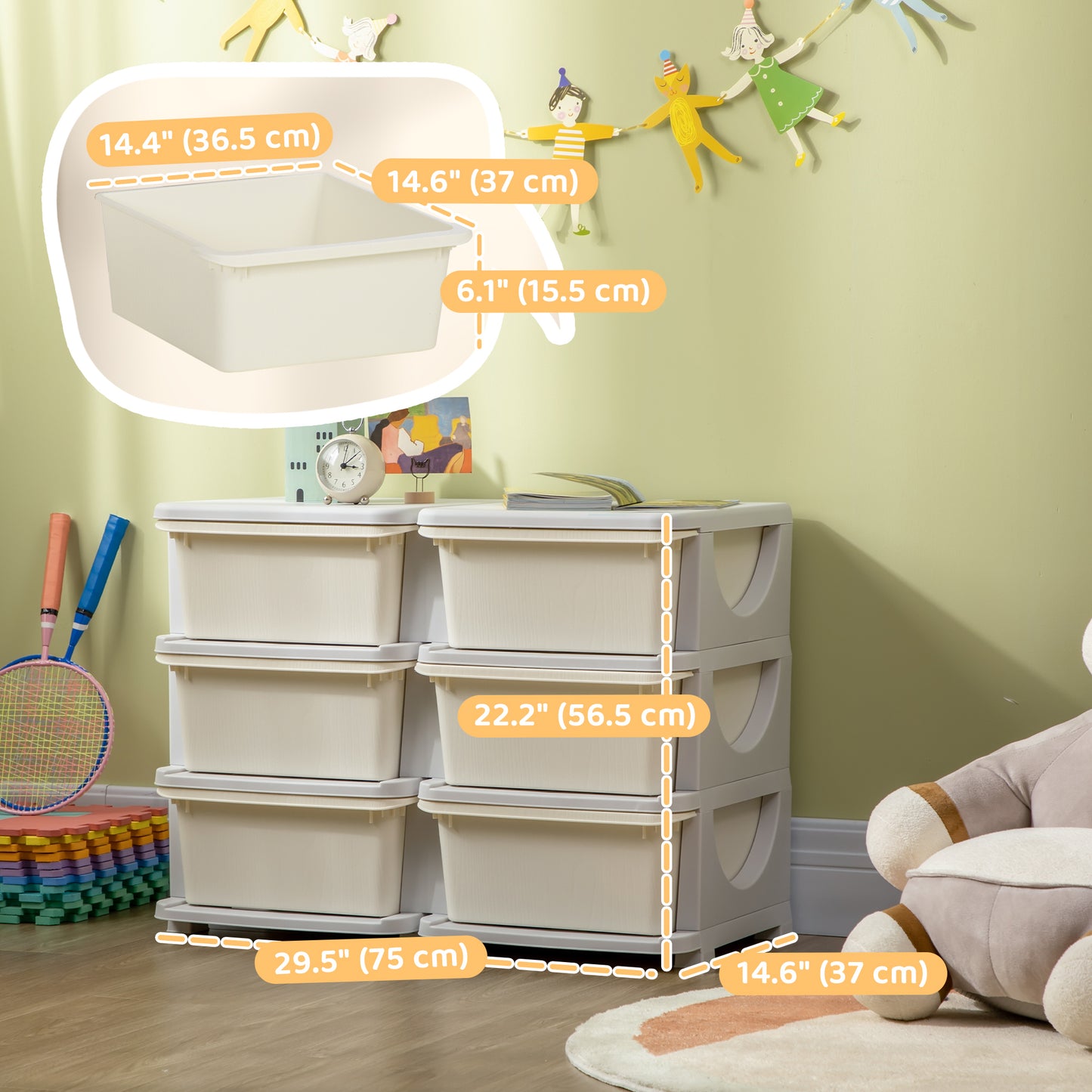 Organisateur jouets 3 niveaux 6 tiroirs plastique enfants