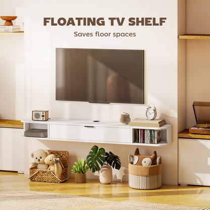 Meuble TV mural avec tiroir et 2 tablettes ouvertes