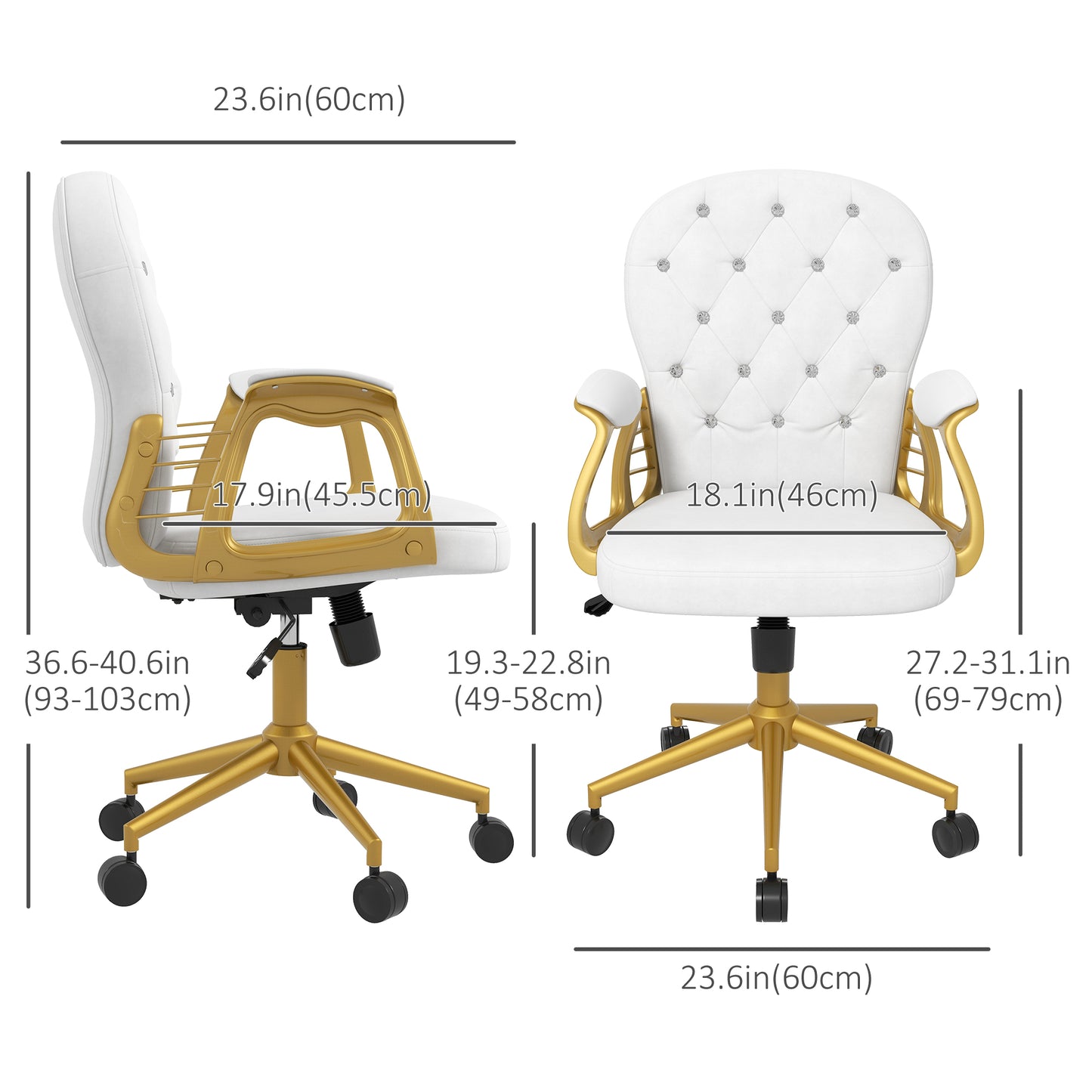 Chaise de bureau capitonnée cuir synthétique cristaux décoratifs