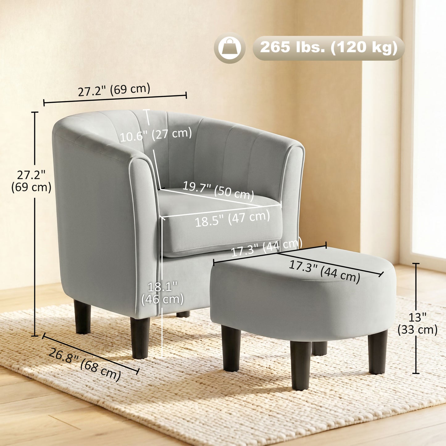 Fauteuil accent moderne avec ottoman et ressorts ensachés