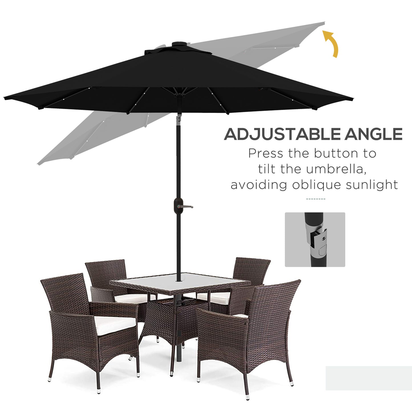 Parasol de patio solaire 24 DEL inclinable