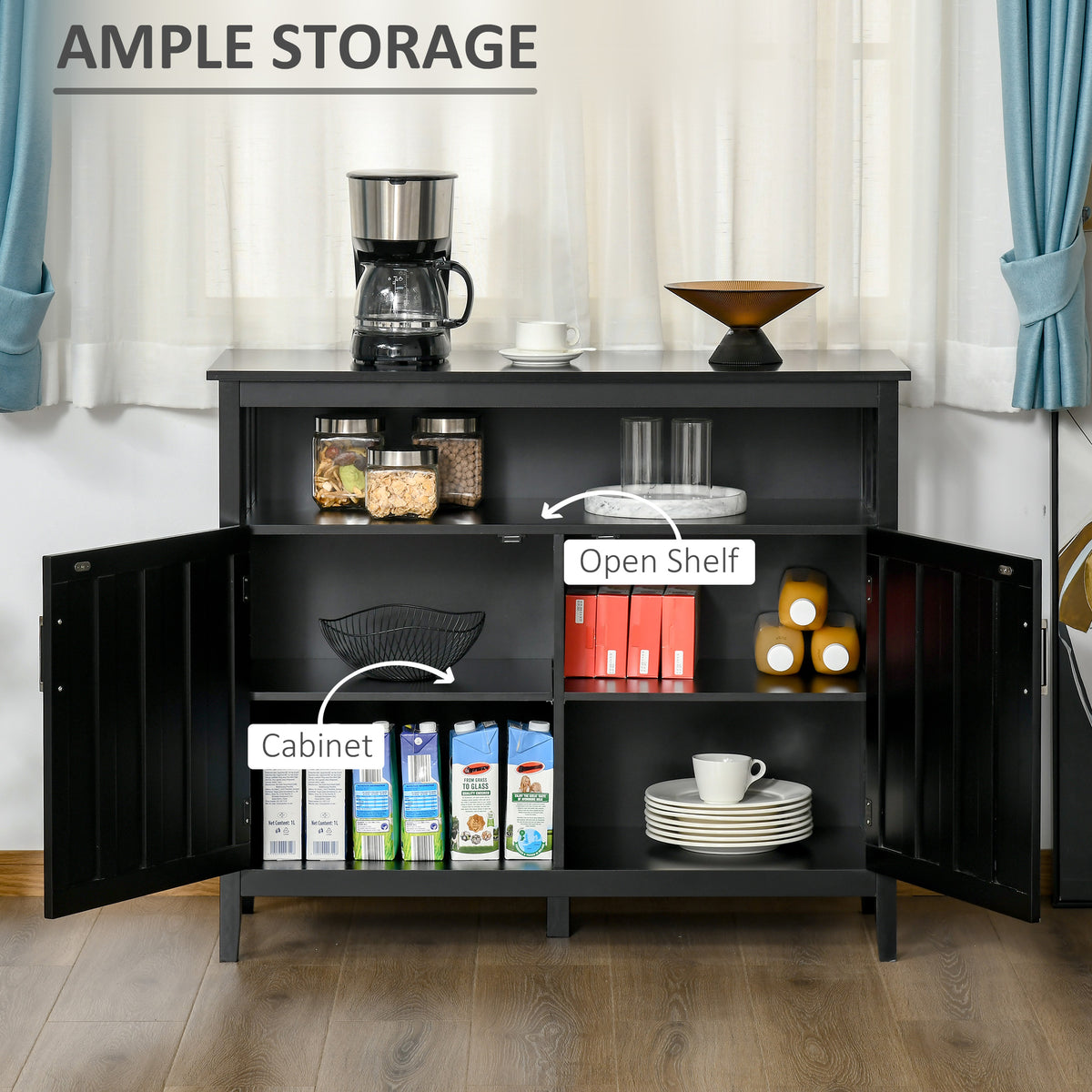 Buffet de cuisine console avec portes et tablettes réglables