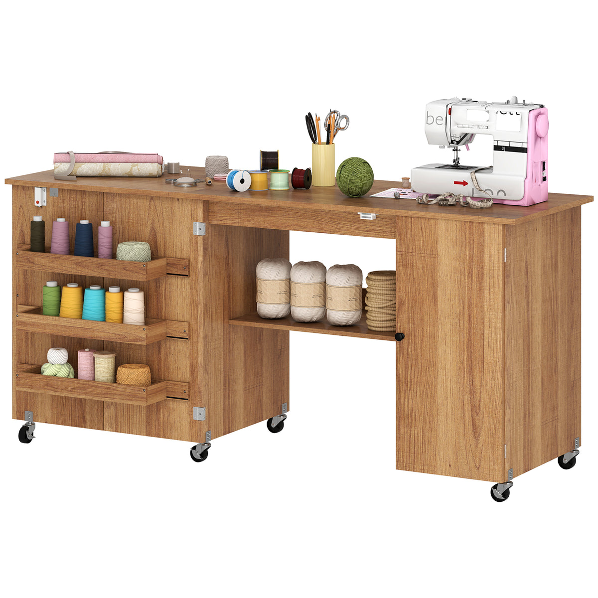 Table de couture pliante avec rangement — Bois