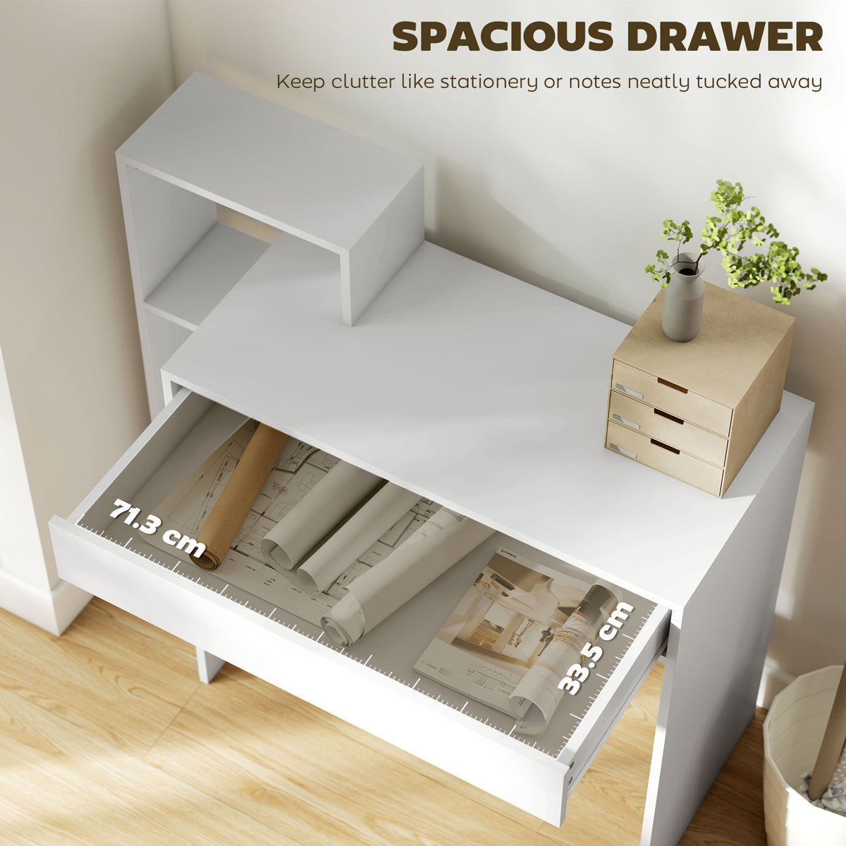 Bureau compact avec 3 tablettes et tiroir