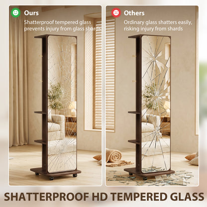 Miroir sur roulettes avec rangement et patères