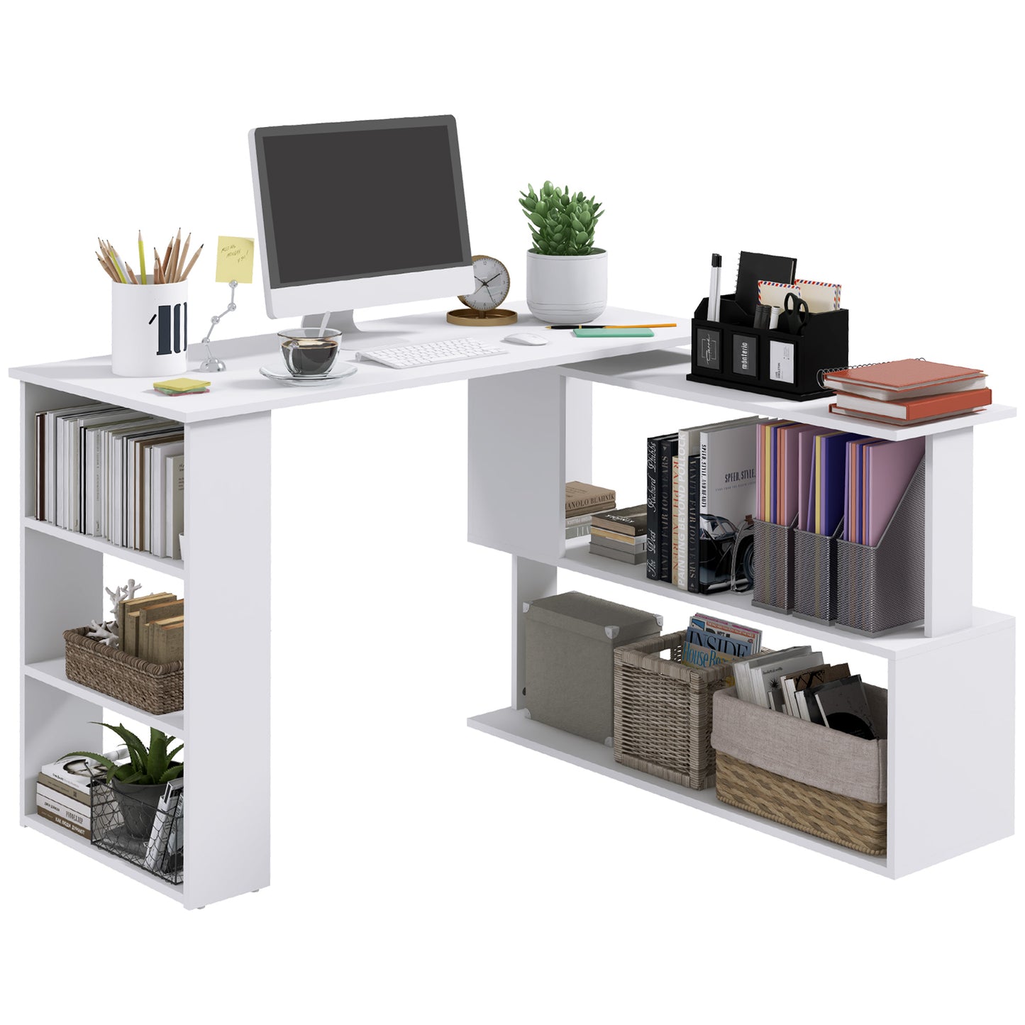 Bureau en L rotatif 360° avec rangement