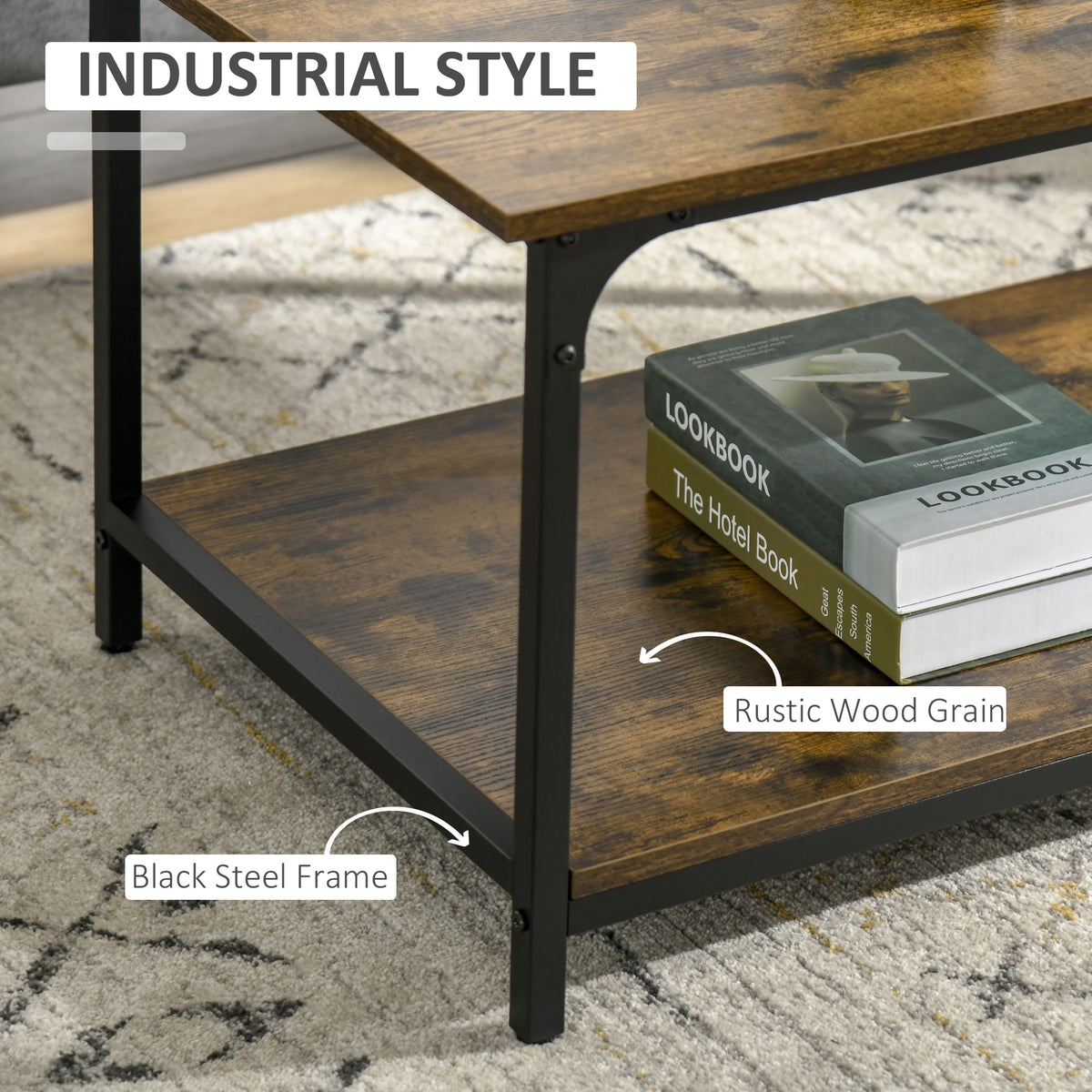 Table basse industrielle avec étagère de rangement