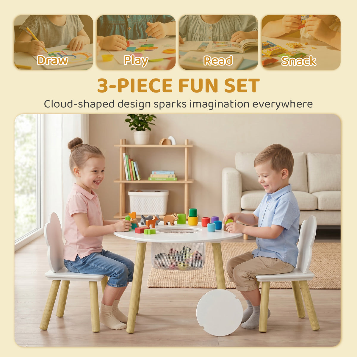 Ensemble table et chaises pour enfants nuage — Lot de 3