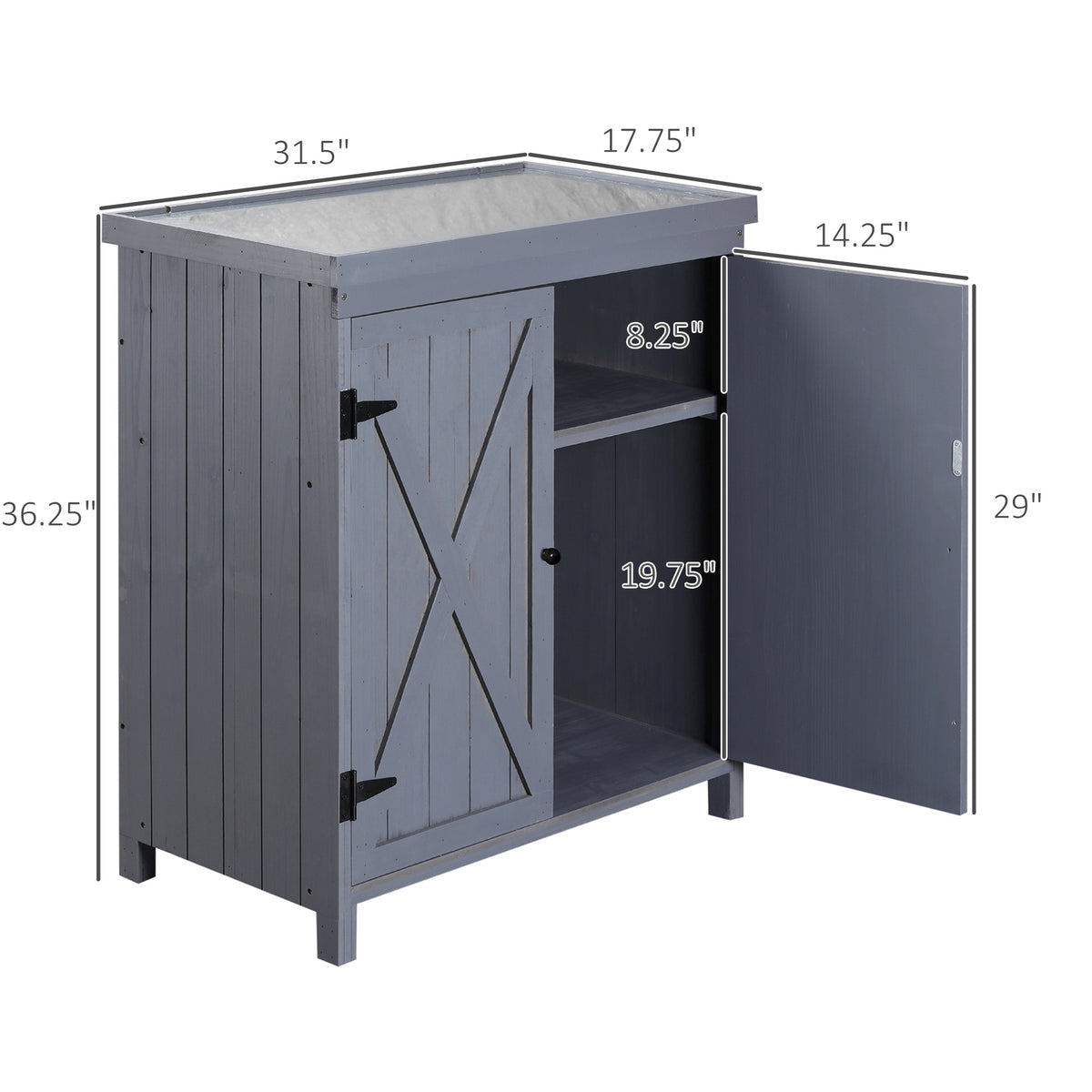 Cabanon de jardin en bois avec dessus galvanisé et deux tablettes