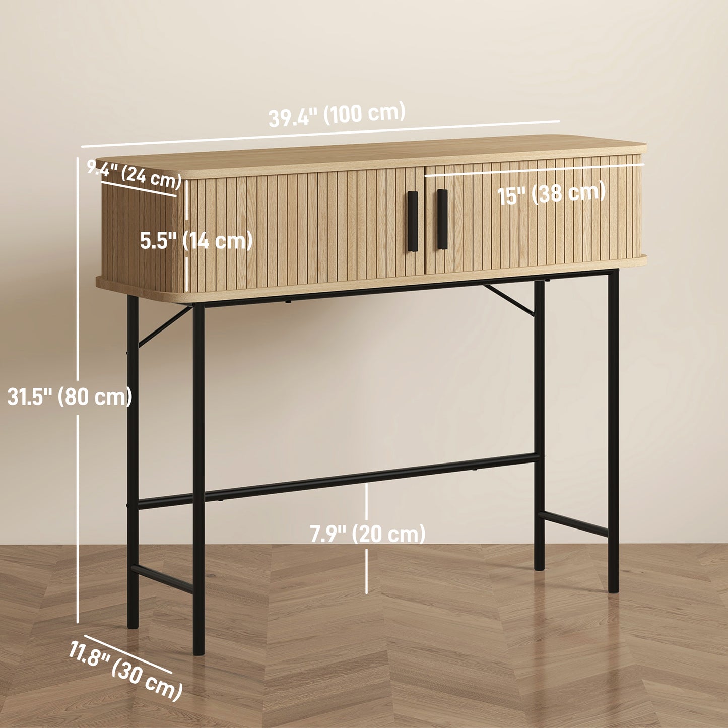 Console mi-siècle avec portes tambour et rangement