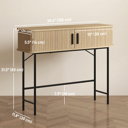 Console mi-siècle avec portes tambour et rangement