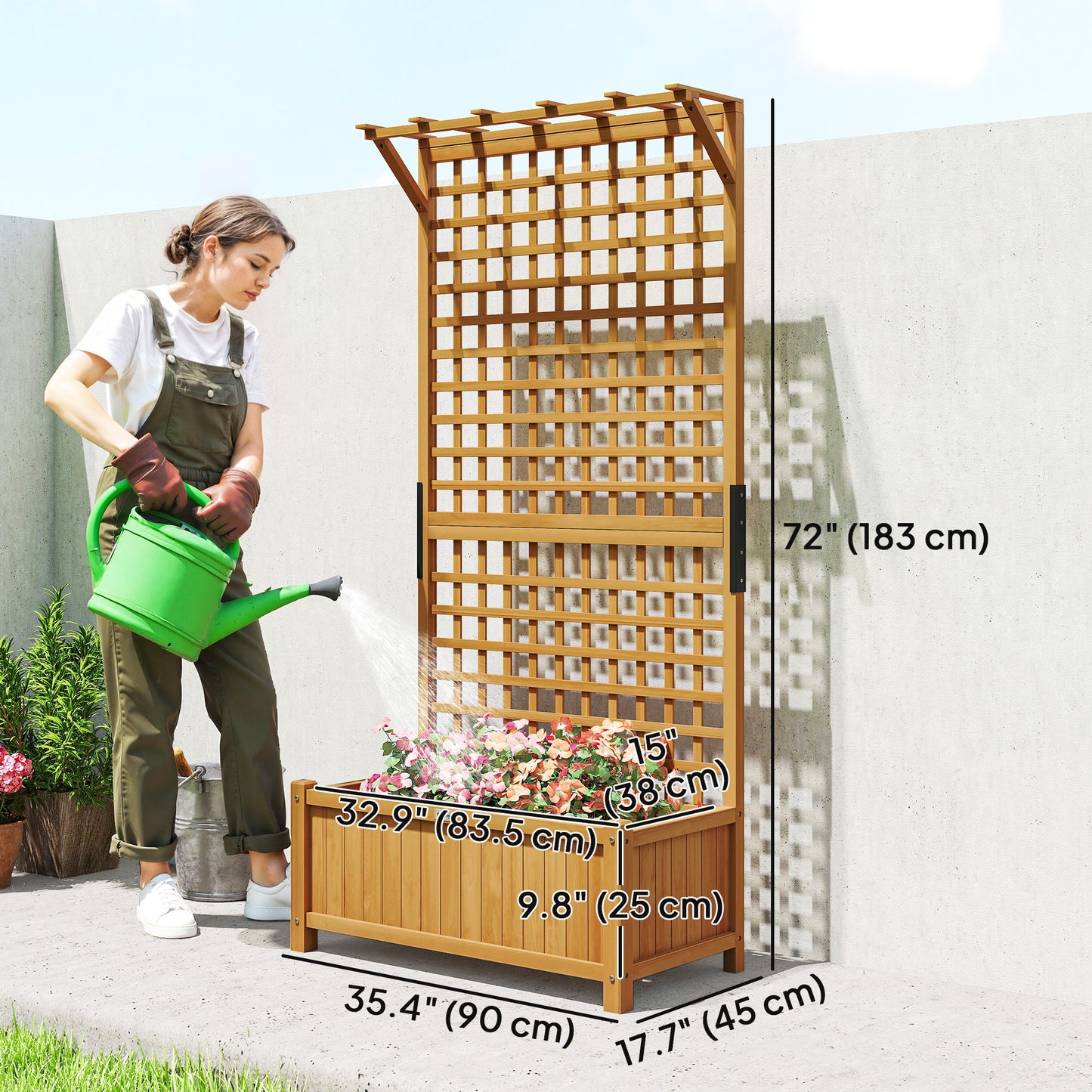 Jardinière surélevée avec treillis pour plantes grimpantes — jaune