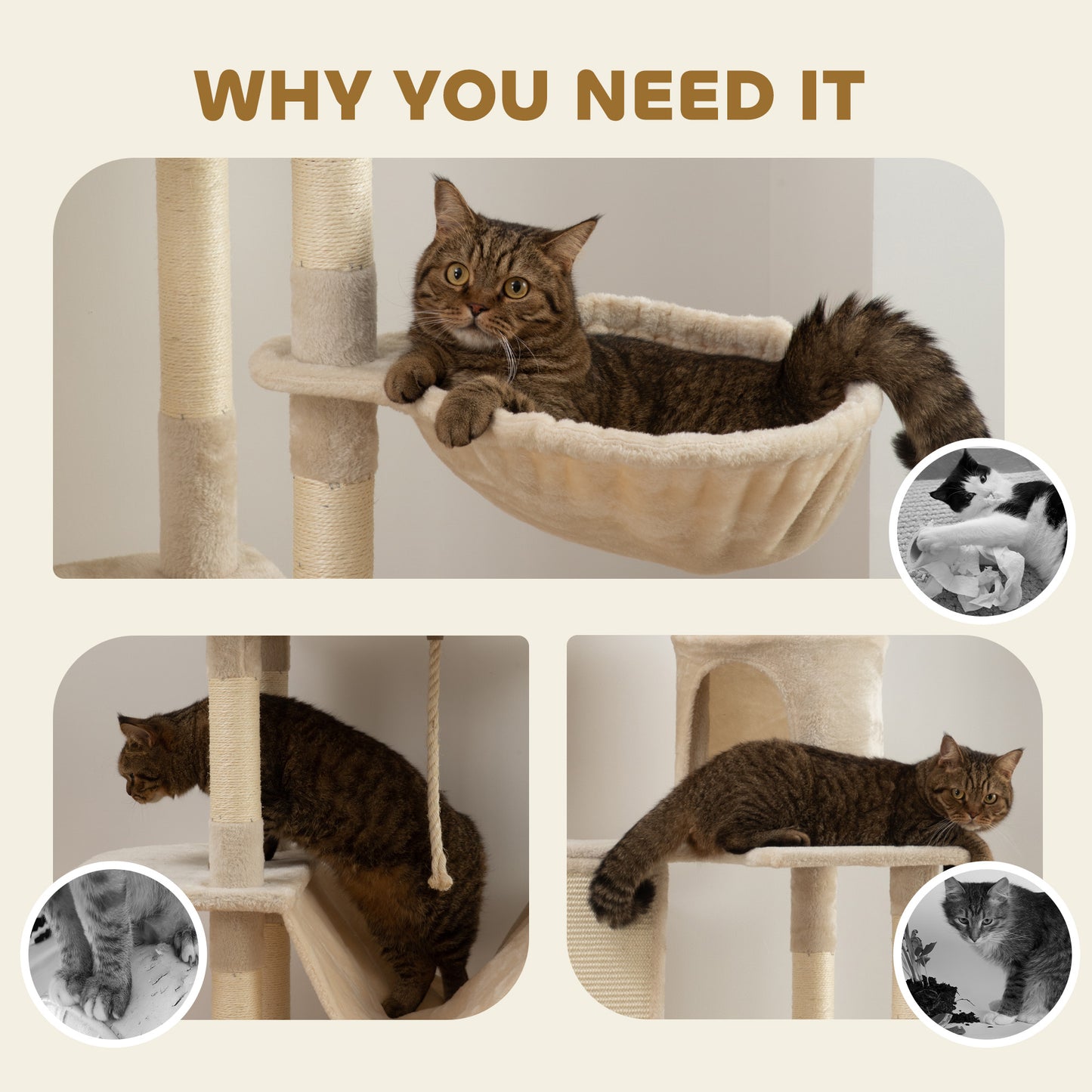 Arbre à chat multiniveau 81 po avec griffoirs