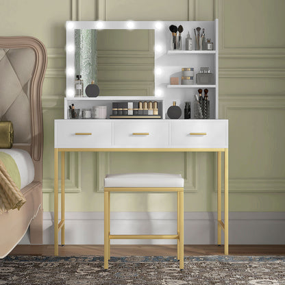 Coiffeuse illuminée avec miroir LED et 3 tiroirs