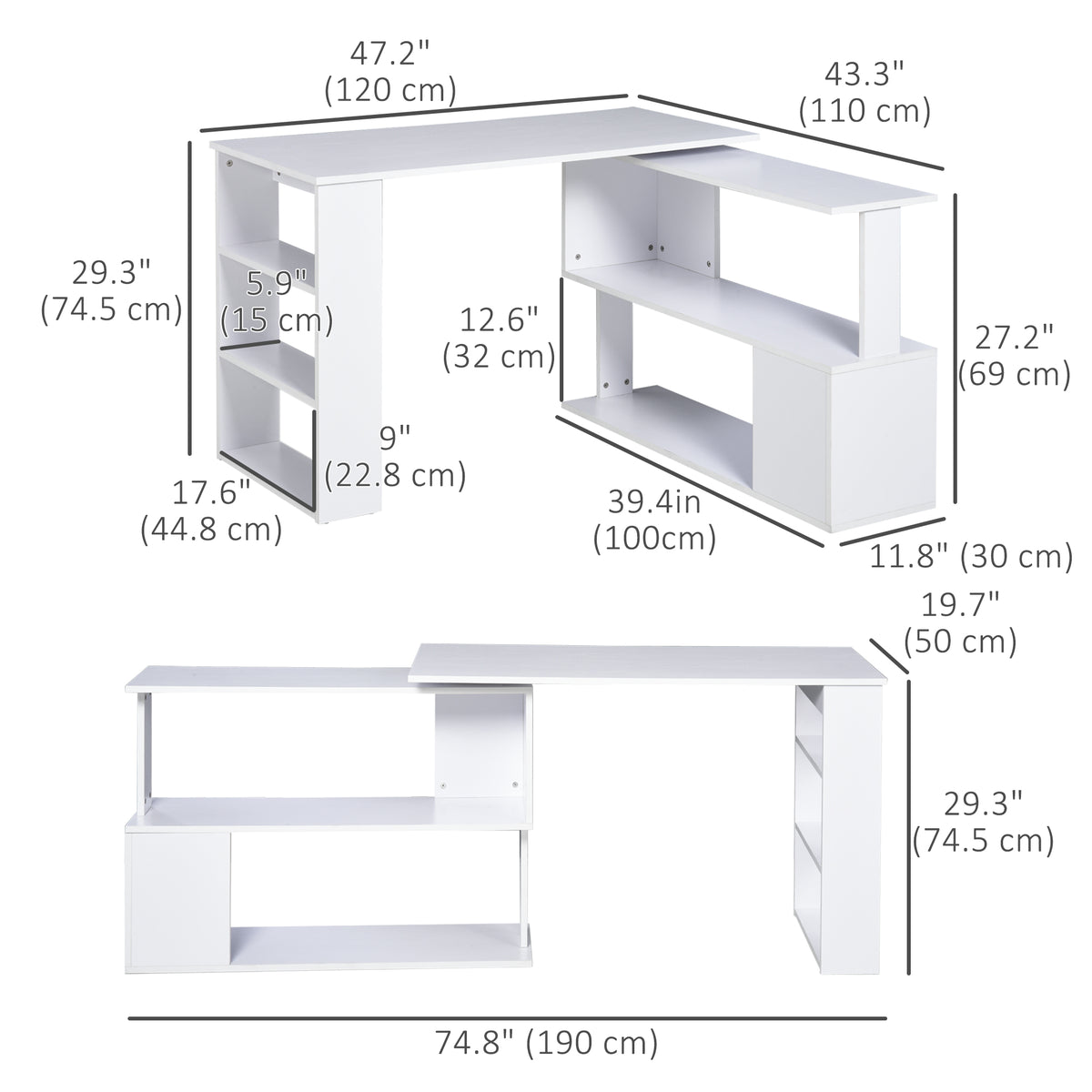 Bureau en L rotatif 360° avec rangement