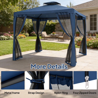 Gazebo patio toit double moustiquaire 2,9m x 2,9m
