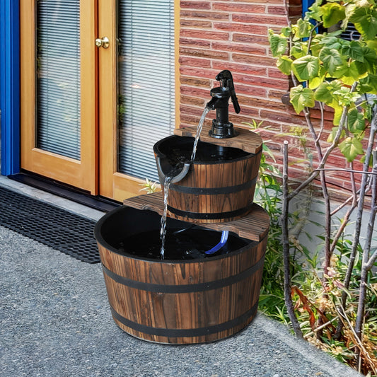 Fontaine d'eau en bois 2 niveaux avec pompe électrique